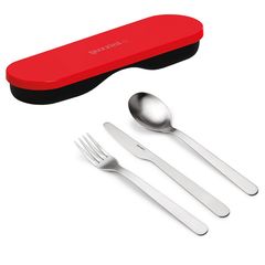 Набор столовых приборов в футляре On The Go, красный, 3 шт., Guzzini, фото 