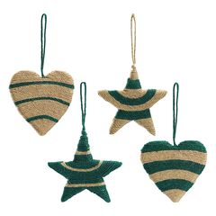 Набор елочных украшений Trendy stripes из джута и гофрированного картона из коллекции New Year Essential, 4 шт., Tkano, фото 