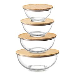 Набор из 4-х стеклянных мисок Eco Store с крышками из бамбука, Smart Solutions, фото 