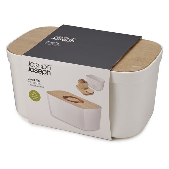 Хлебница пластиковая с разделочной доской из бамбука белая, Joseph Joseph, фото , изображение 4