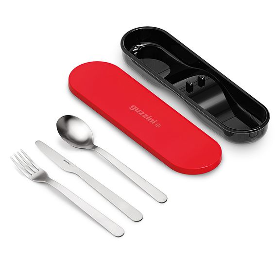 Набор столовых приборов в футляре On The Go, красный, 3 шт., Guzzini, фото , изображение 3