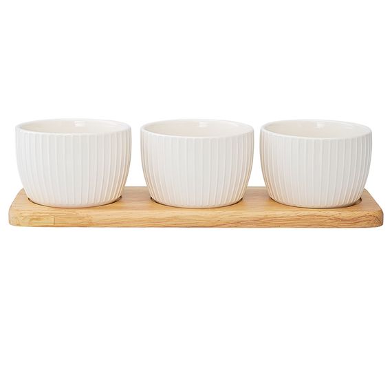 Набор из 3 чаш на бамбуковой подставке Soft Ripples, Dual Glazing, ?8 см, Liberty Jones, фото 