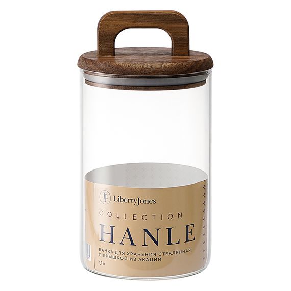 Банка для хранения стеклянная с крышкой из акации Hanle, 1,1 л, Liberty Jones, фото , изображение 3
