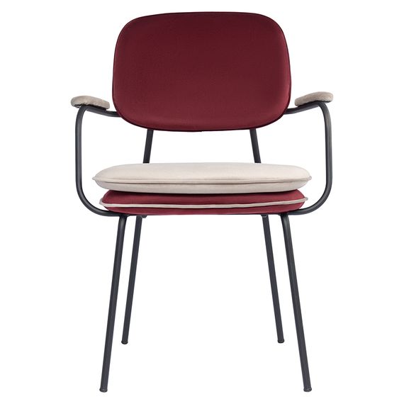 Стул с подлокотниками и контрастным кантом Pea, велюр, бордовый/бежевый, Bergenson Bjorn, фото , изображение 2