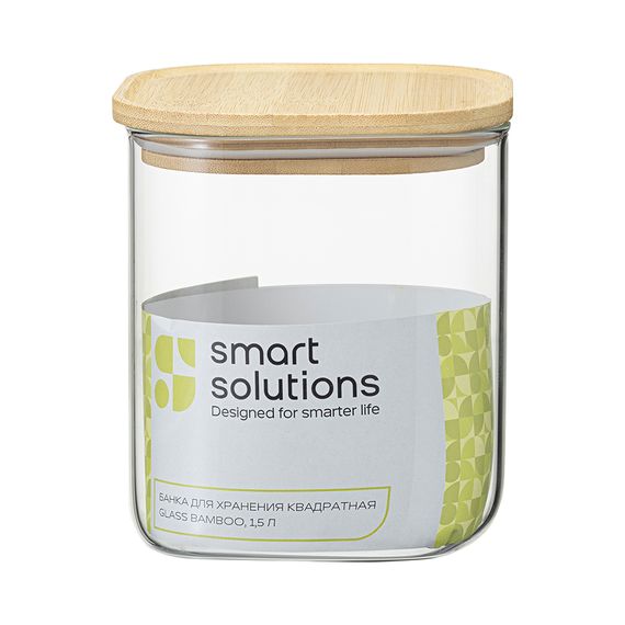 Банка для хранения квадратная Glass Bamboo, 1,5 л, Smart Solutions, фото , изображение 10