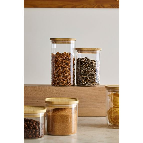 Банка для хранения квадратная Glass Bamboo, 600 мл, Smart Solutions, фото , изображение 3