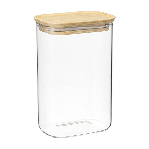 Банка для хранения прямоугольная Glass Bamboo, 1,3 л, Smart Solutions, фото 