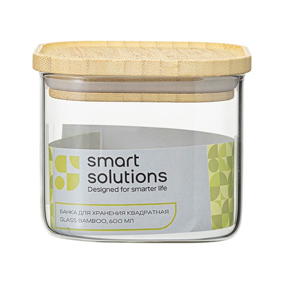Банка для хранения квадратная Glass Bamboo, 600 мл, Smart Solutions, фото , изображение 8