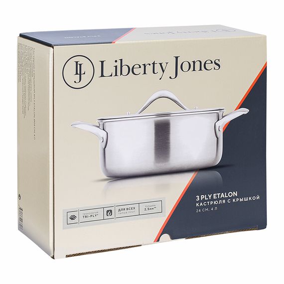 Кастрюля с крышкой 3Ply Etalon, ?24 см, 4 л, Liberty Jones, фото , изображение 14