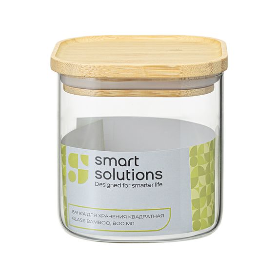 Банка для хранения квадратная Glass Bamboo, 800 мл, Smart Solutions, фото , изображение 8