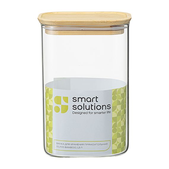 Банка для хранения прямоугольная Glass Bamboo, 1,3 л, Smart Solutions, фото , изображение 10