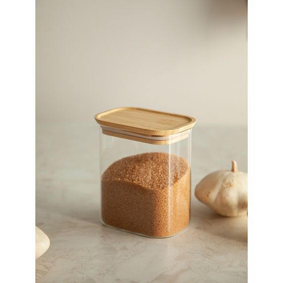 Банка для хранения прямоугольная Glass Bamboo, 950 мл, Smart Solutions, фото , изображение 3