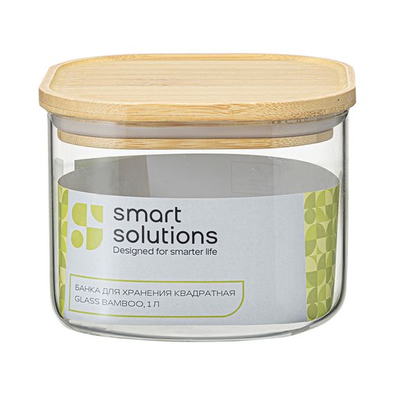Банка для хранения квадратная Glass Bamboo,1 л, Smart Solutions, фото , изображение 9