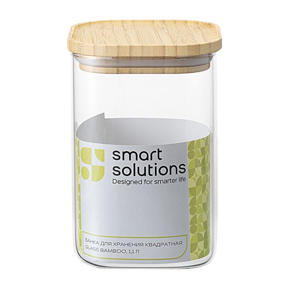 Банка для хранения квадратная Glass Bamboo, 1,1 л, Smart Solutions, фото , изображение 7