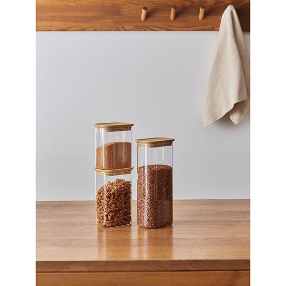 Банка для хранения прямоугольная Glass Bamboo, 2 л, Smart Solutions, фото , изображение 5