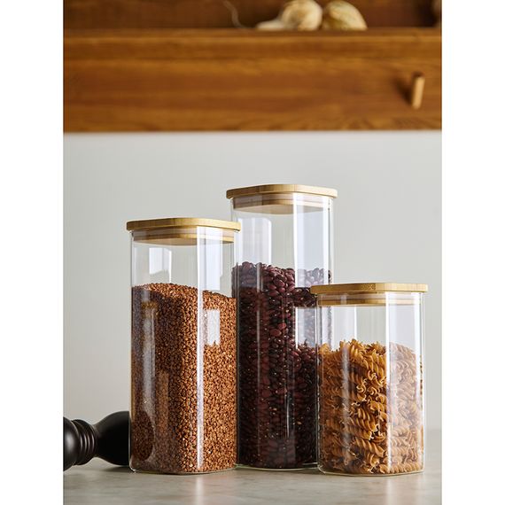 Банка для хранения квадратная Glass Bamboo, 2,2 л, Smart Solutions, фото , изображение 4