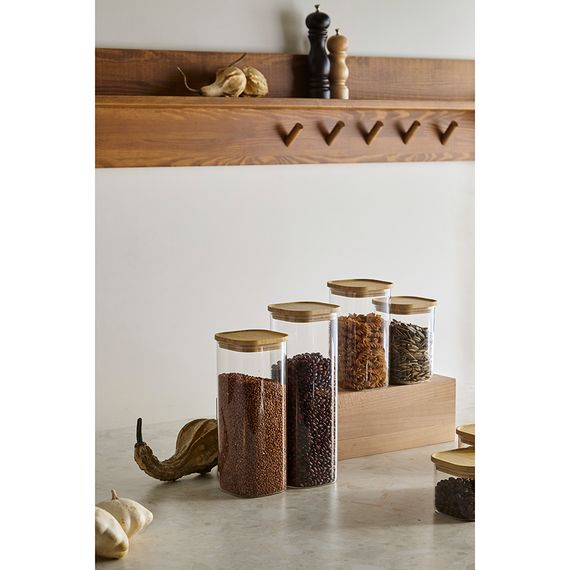 Банка для хранения квадратная Glass Bamboo, 1,9 л, Smart Solutions, фото , изображение 3