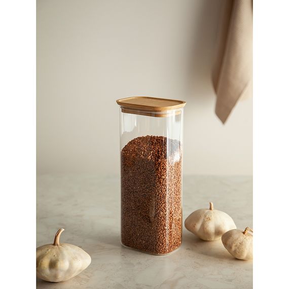 Банка для хранения прямоугольная Glass Bamboo, 2 л, Smart Solutions, фото , изображение 4