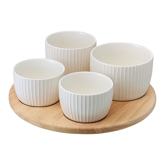 Менажница Soft Ripples, Dual Glazing, на деревянной подставке, 4 чаши, Liberty Jones, фото 
