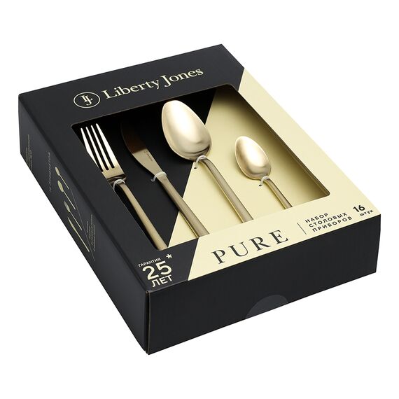 Набор столовых приборов Pure, золотистые матовые, 16 пред., Liberty Jones, фото , изображение 12
