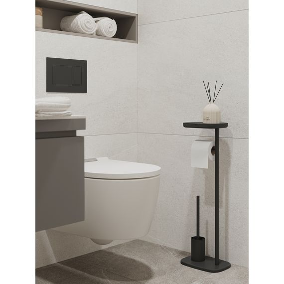 Держатель для туалетной бумаги с полочкой и ершиком Slim, черный, Bergenson Bjorn Bath, фото , изображение 2