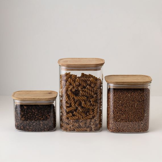 Банка для хранения прямоугольная Glass Acacia, 1,3 л, Smart Solutions, фото , изображение 6