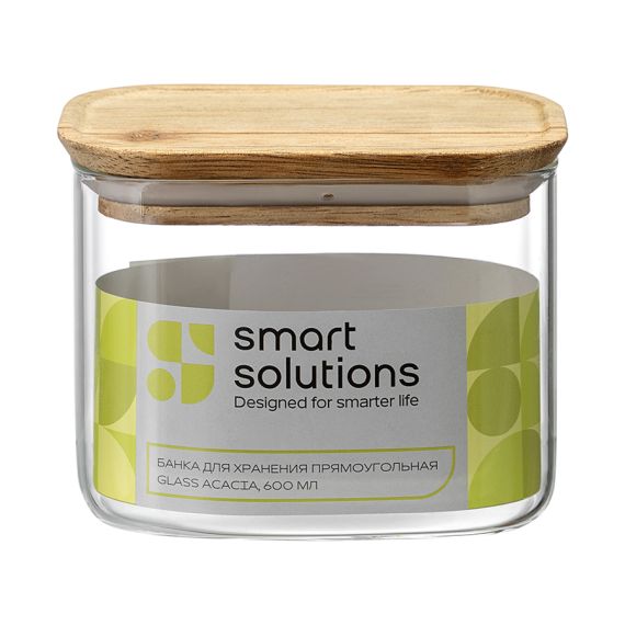 Банка для хранения прямоугольная Glass Acacia, 600 мл, Smart Solutions, фото , изображение 7