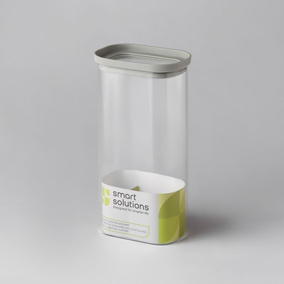 Банка для хранения прямоугольная Vacuum Glass, 1,75 л, светло-серая, Smart Solutions, фото , изображение 8