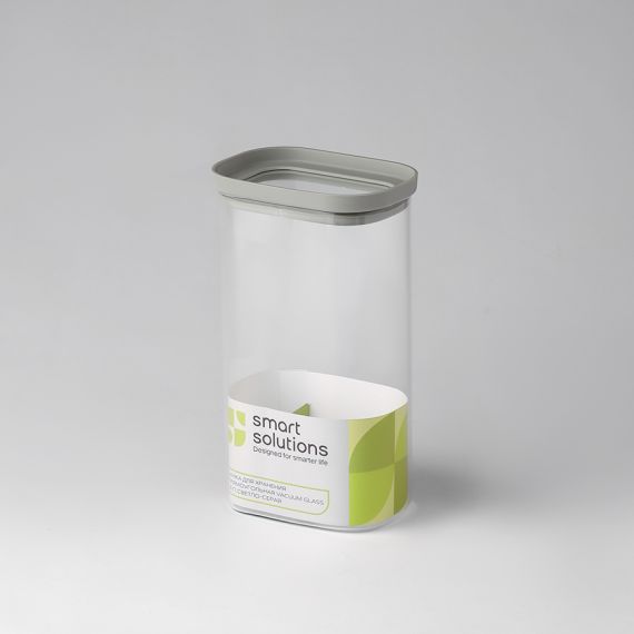 Банка для хранения прямоугольная Vacuum Glass, 1,5 л, светло-серая, Smart Solutions, фото , изображение 8