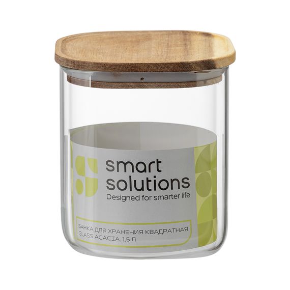 Банка для хранения квадратная Glass Acacia, 1,5 л, Smart Solutions, фото , изображение 8