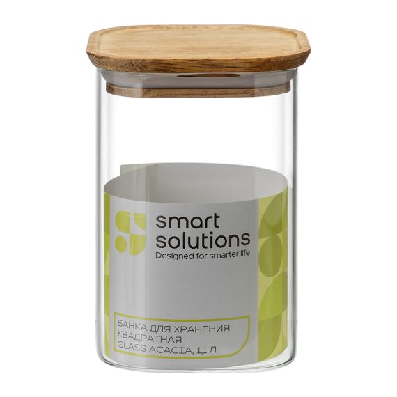 Банка для хранения квадратная Glass Acacia, 1,1 л, Smart Solutions, фото , изображение 5