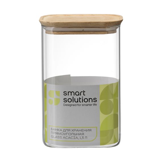 Банка для хранения прямоугольная Glass Acacia, 1,3 л, Smart Solutions, фото , изображение 7