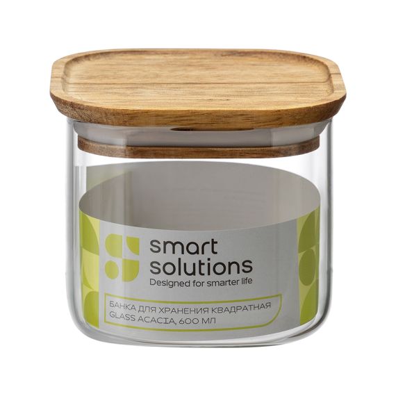 Банка для хранения квадратная Glass Acacia, 600 мл, Smart Solutions, фото , изображение 8
