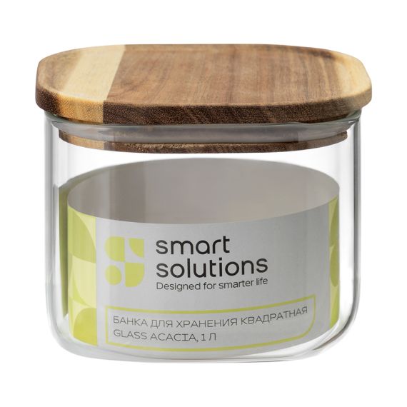 Банка для хранения квадратная Glass Acacia,1 л, Smart Solutions, фото , изображение 8